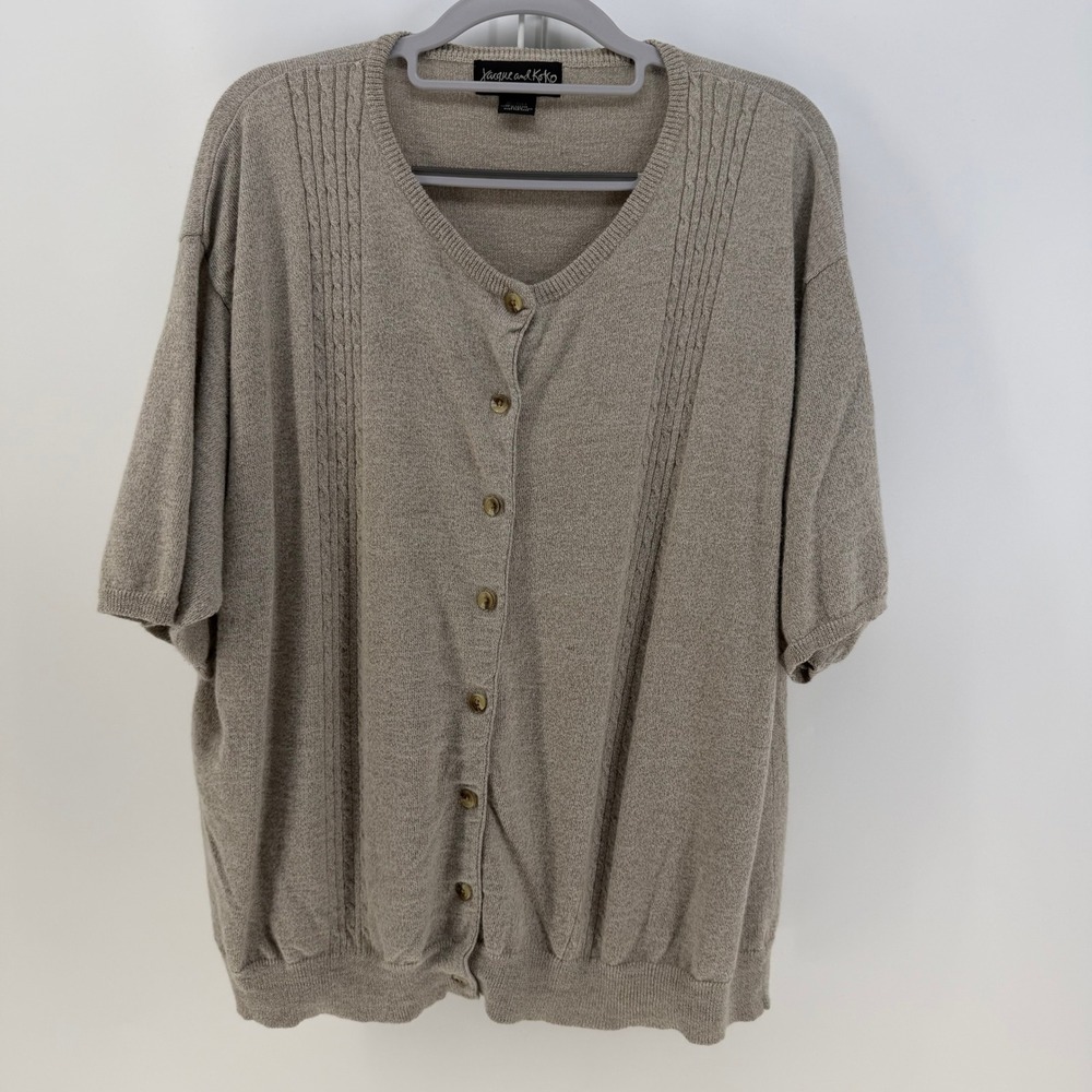 Jacque and Koko Cardigan Womens 22/24 Beige Short Sleeve Cotton Work Casual‎